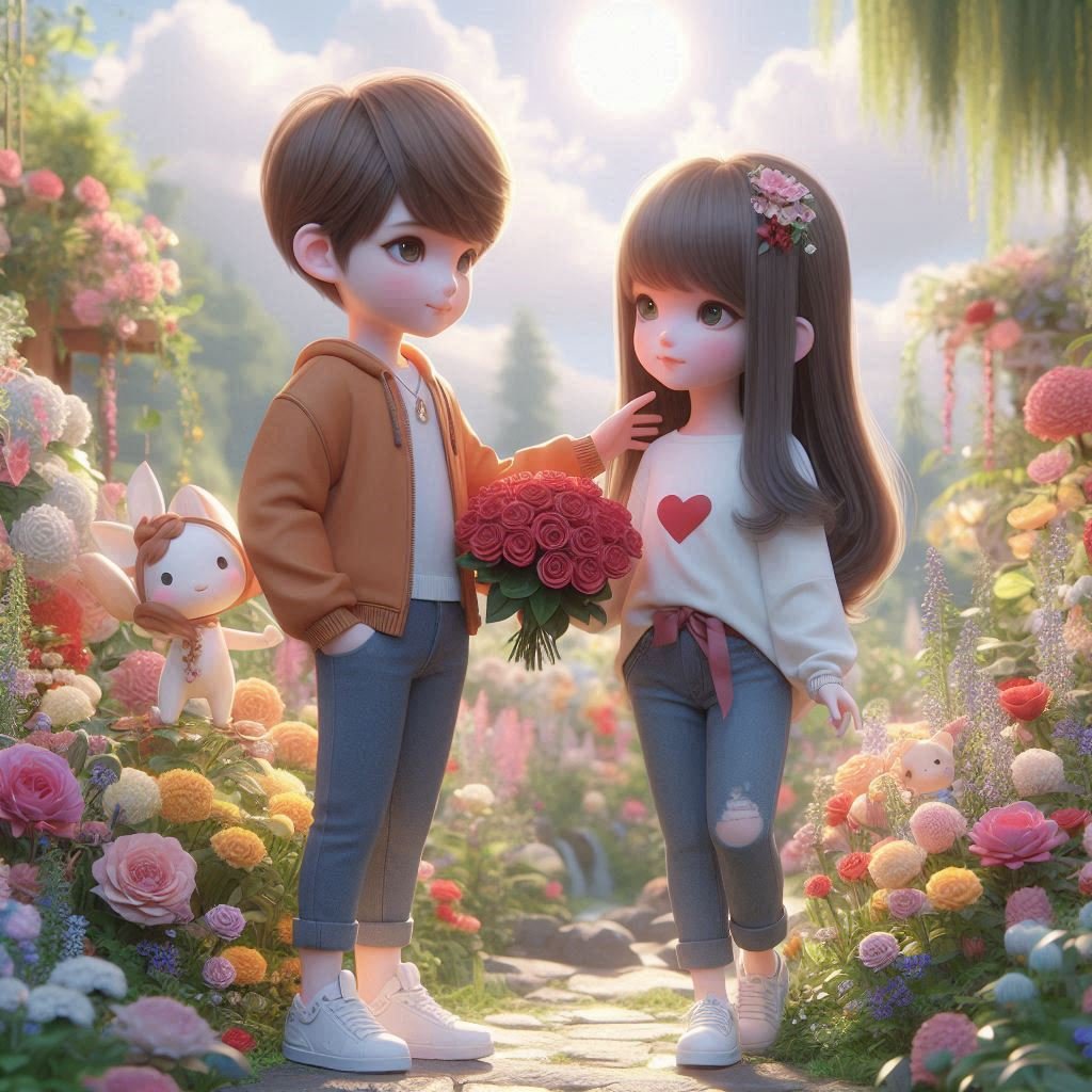 cute couple standing in pink garden