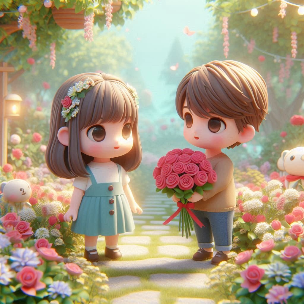 cute couple standing in pink garden